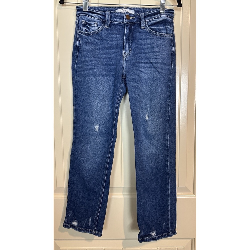 Kancan Women's Sz 26 Distressed mid rise stretch cropped jeans